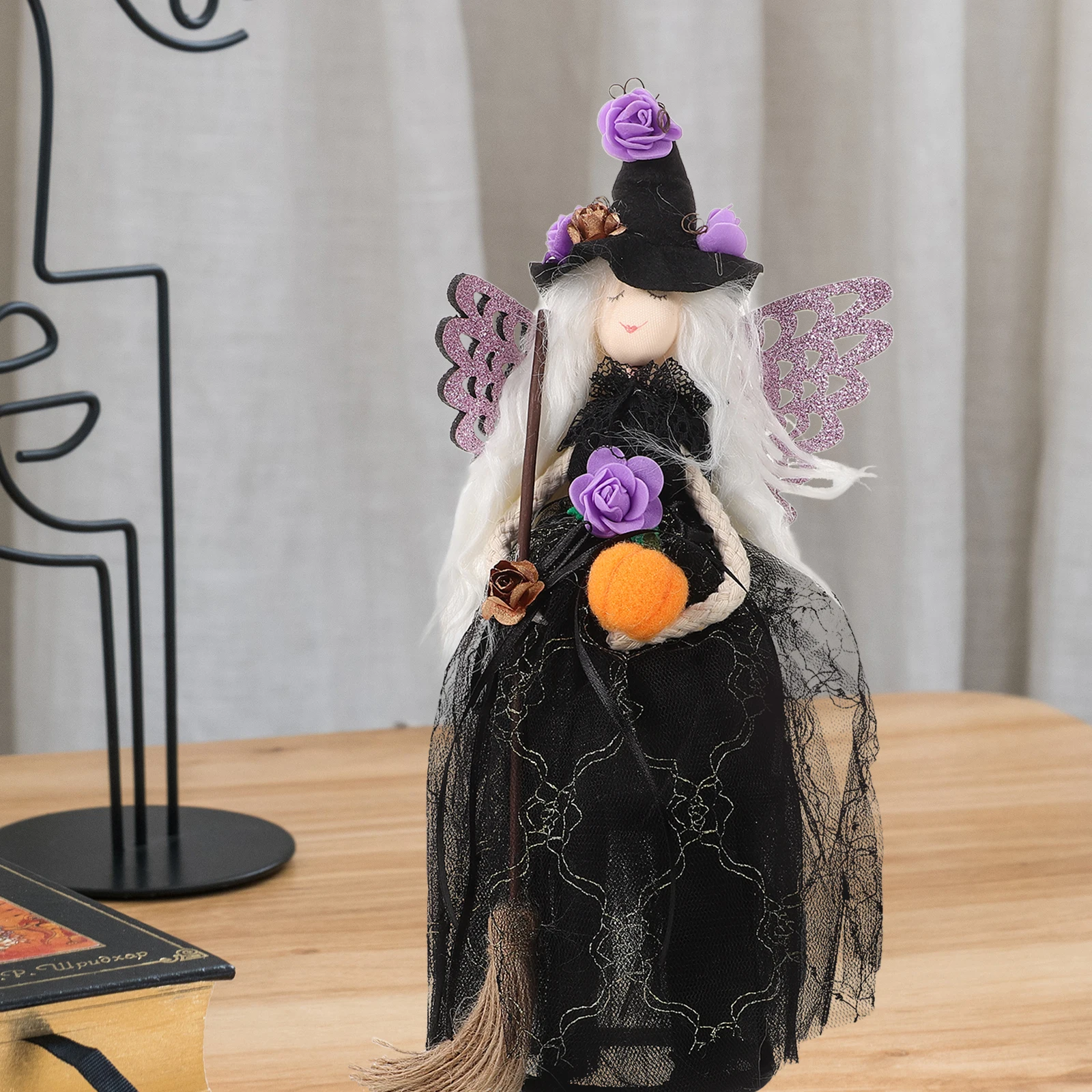 Witch Doll Halloween Veil Witch With Spider Web Skirt Doll Witch Hat And Witch Broom Halloween Ornament For Home Halloween Witch Doll Halloween Veil Witch With Spider Web Skirt Doll Witch Hat And Witch Broom Halloween Ornament For Home Halloween