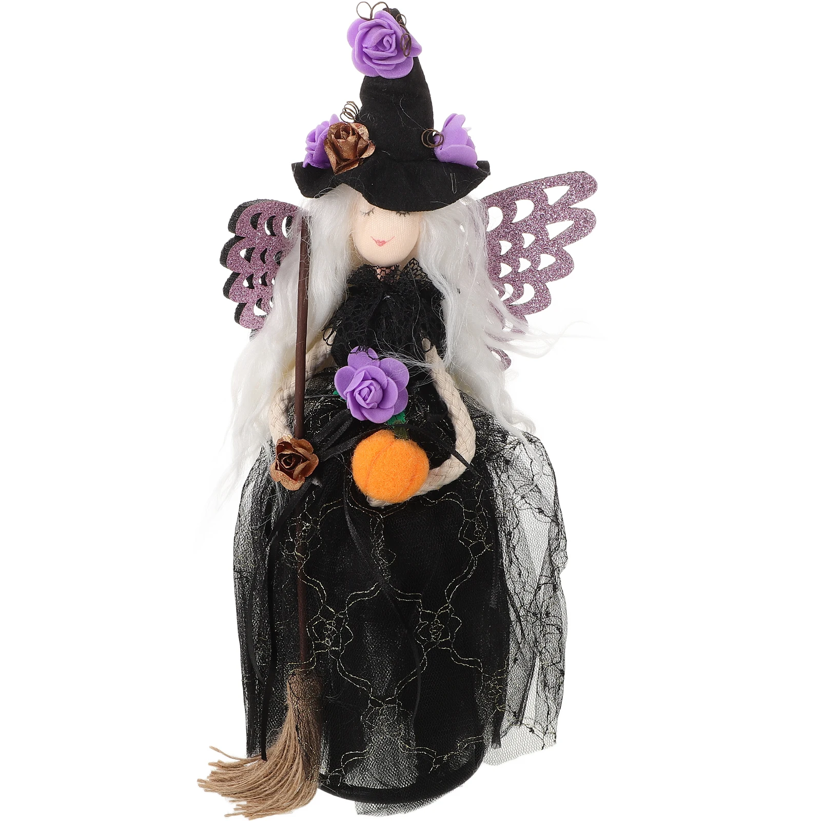 Witch Doll Halloween Veil Witch With Spider Web Skirt Doll Witch Hat And Witch Broom Halloween Ornament For Home Halloween Witch Doll Halloween Veil Witch With Spider Web Skirt Doll Witch Hat And Witch Broom Halloween Ornament For Home Halloween