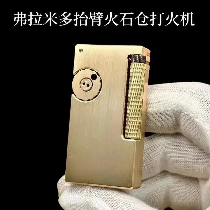 New Double Oil Compartment Lifting Arm Lighter Hand Carved Side Pulley Brass Lighter Men's Collection Gift New Double Oil Compartment Lifting Arm Lighter Hand Carved Side Pulley Brass Lighter Men's Collection Gift