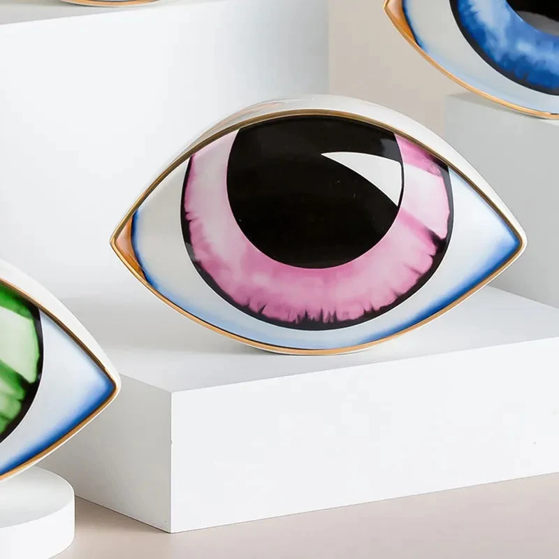 Vilead Ceramics Evil Eye Sculptures Devil's Eye Statue Charm Desktop Ornaments Home Living Room Decoration Feng Shui Accessories