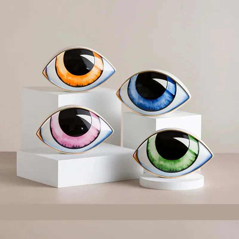 Vilead Ceramics Evil Eye Sculptures Devil's Eye Statue Charm Desktop Ornaments Home Living Room Decoration Feng Shui Accessories