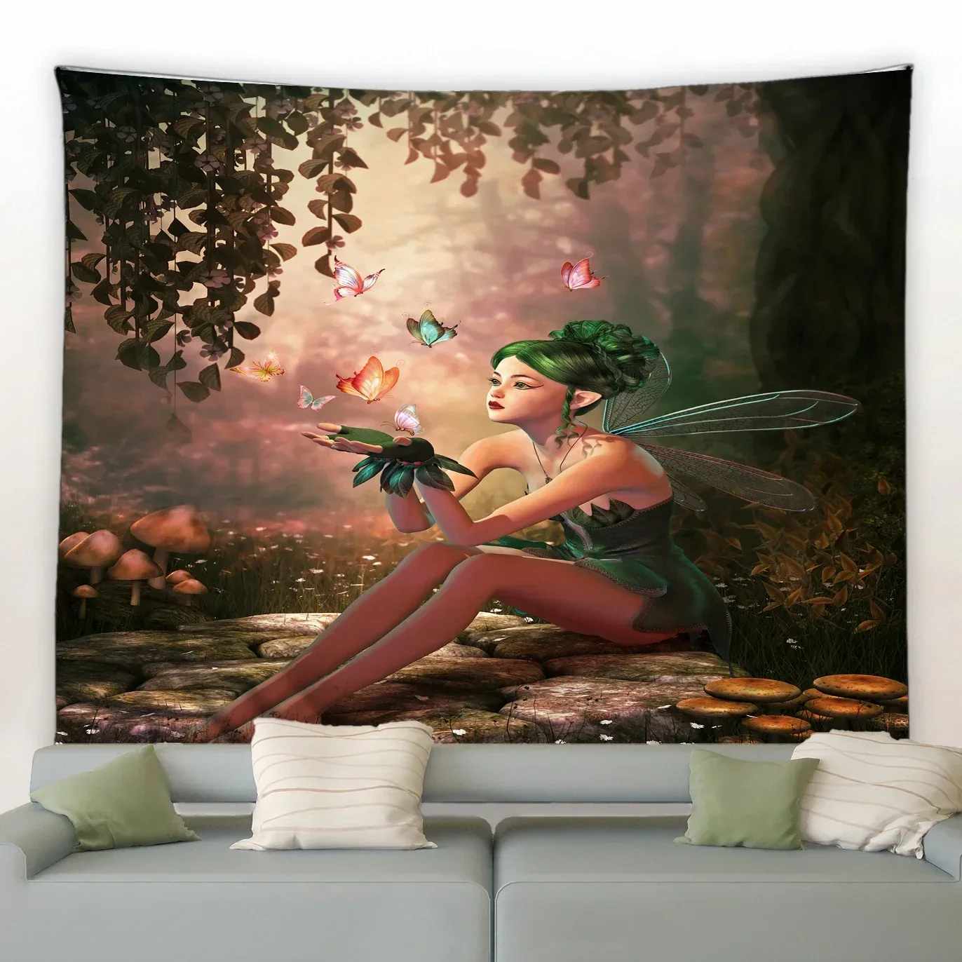 VIKAMA Fantasy Forest Mushroom Swing Tapestry Living Room Sofa Bedroom Background Wall Scandinavian Ins Style Decoration