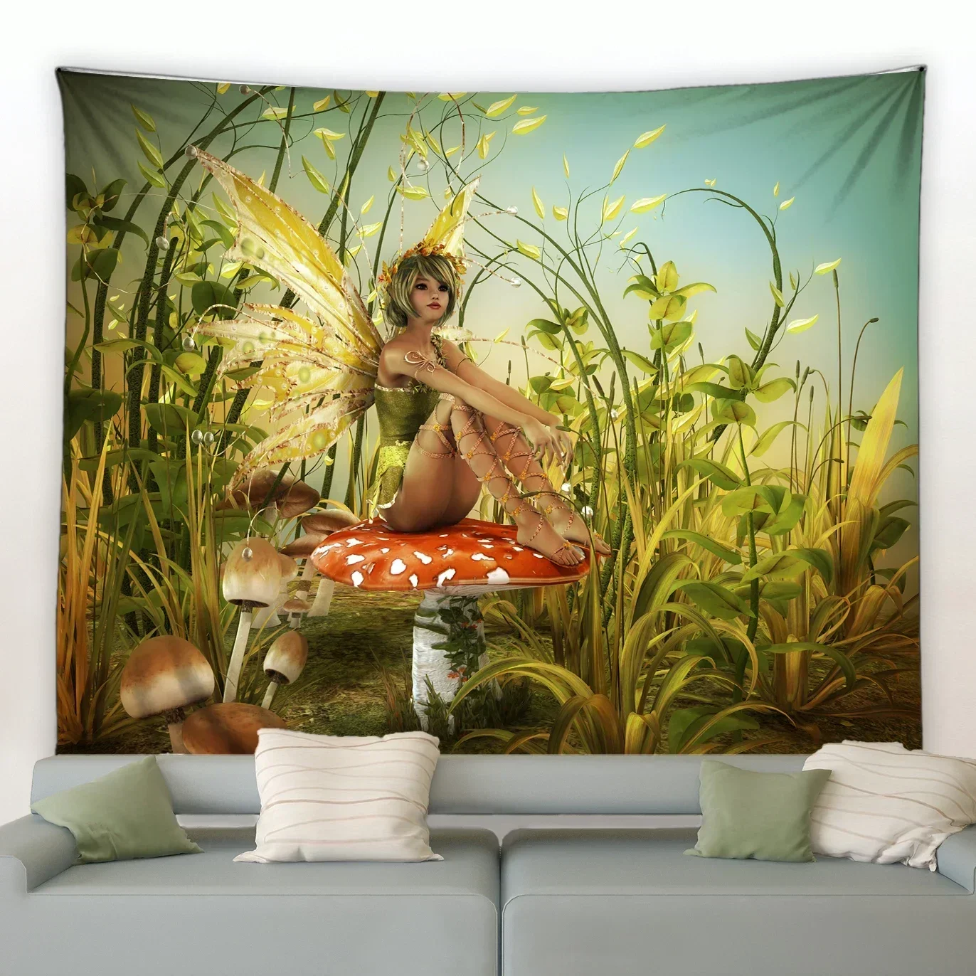 VIKAMA Fantasy Forest Mushroom Swing Tapestry Living Room Sofa Bedroom Background Wall Scandinavian Ins Style Decoration