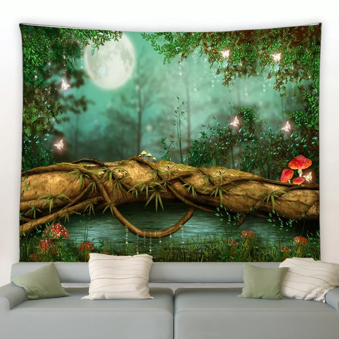 VIKAMA Fantasy Forest Mushroom Swing Tapestry Living Room Sofa Bedroom Background Wall Scandinavian Ins Style Decoration