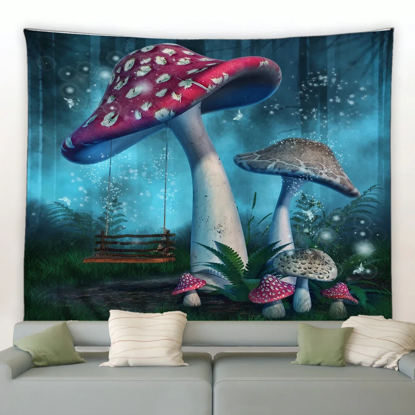 VIKAMA Fantasy Forest Mushroom Swing Tapestry Living Room Sofa Bedroom Background Wall Scandinavian Ins Style Decoration