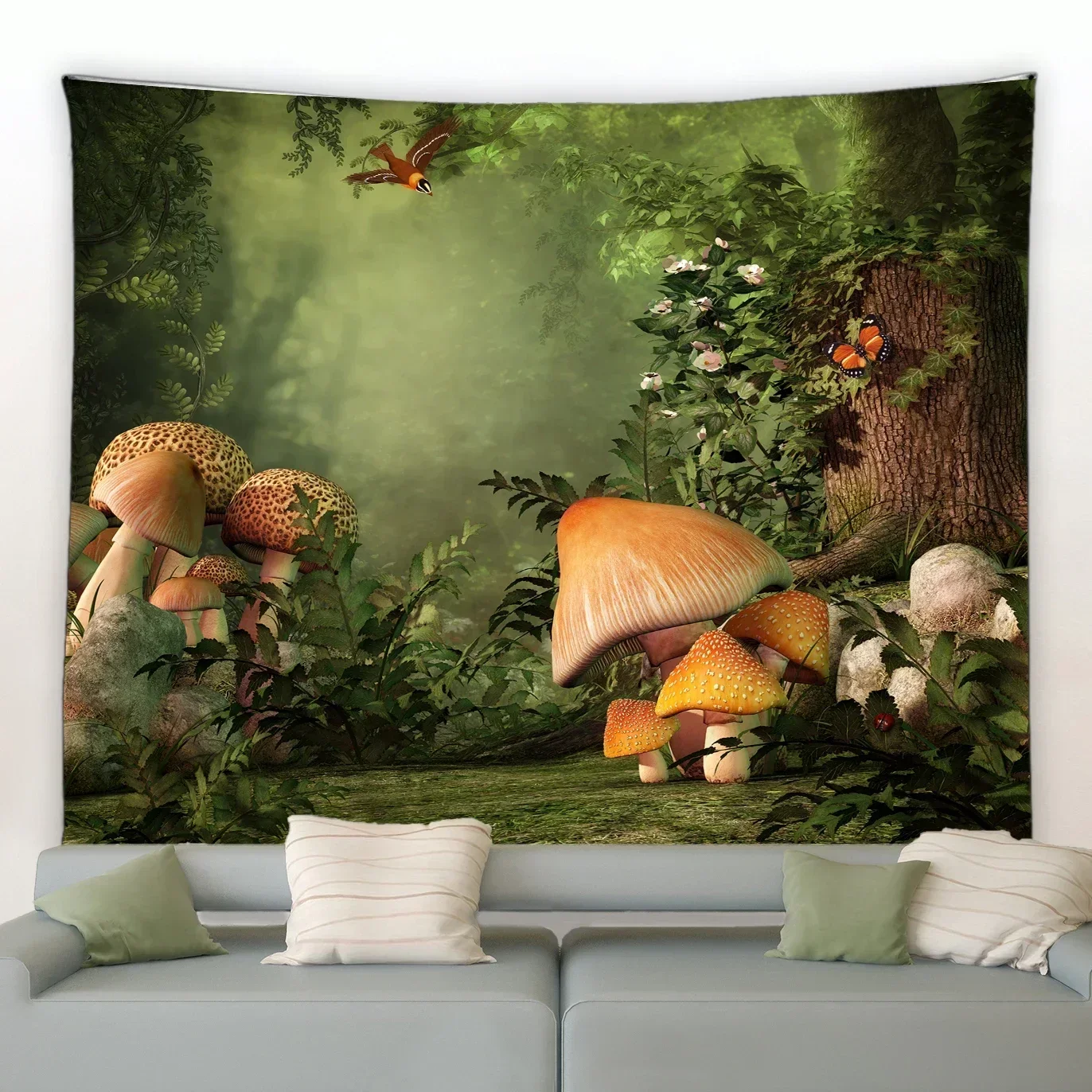 VIKAMA Fantasy Forest Mushroom Swing Tapestry Living Room Sofa Bedroom Background Wall Scandinavian Ins Style Decoration