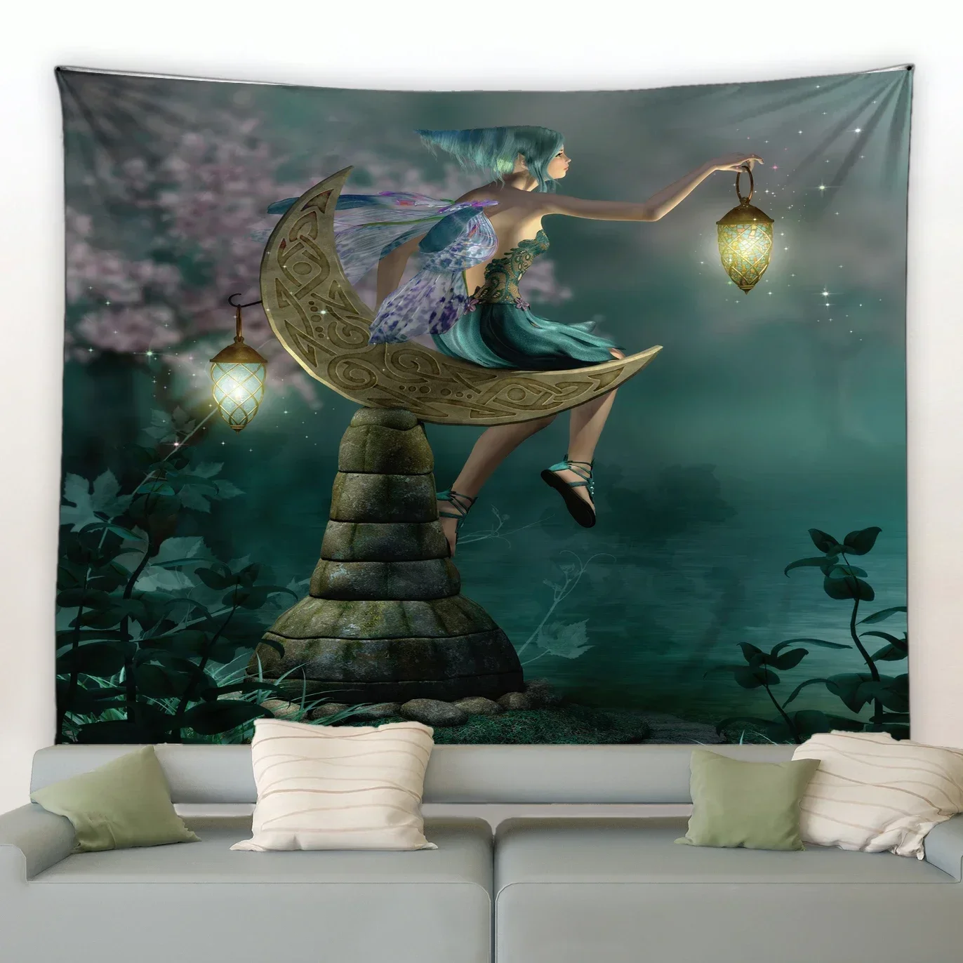 VIKAMA Fantasy Forest Mushroom Swing Tapestry Living Room Sofa Bedroom Background Wall Scandinavian Ins Style Decoration