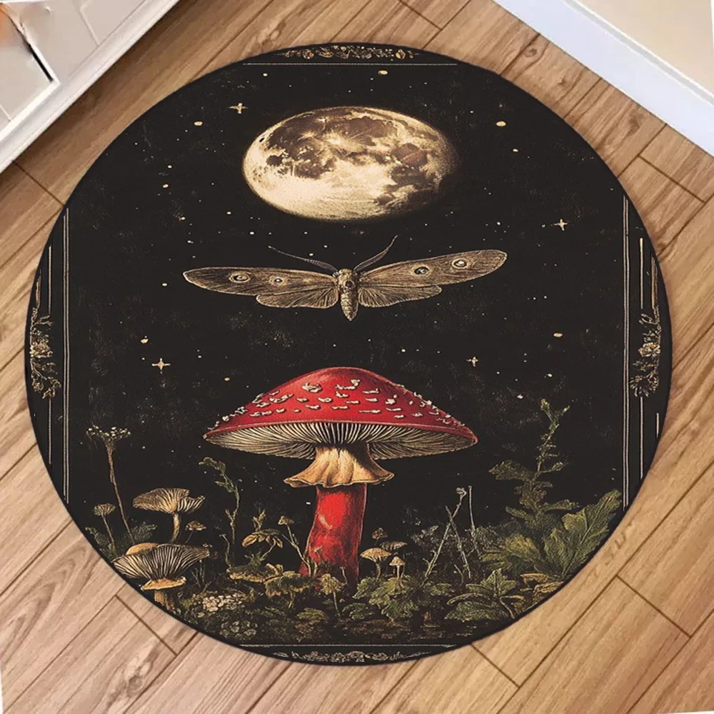 Chic Forest Mushroom Circular Area Rug Ultra-Soft Microfiber Machine Washable Perfect for Bedroom Living Room or Dorm Decoration