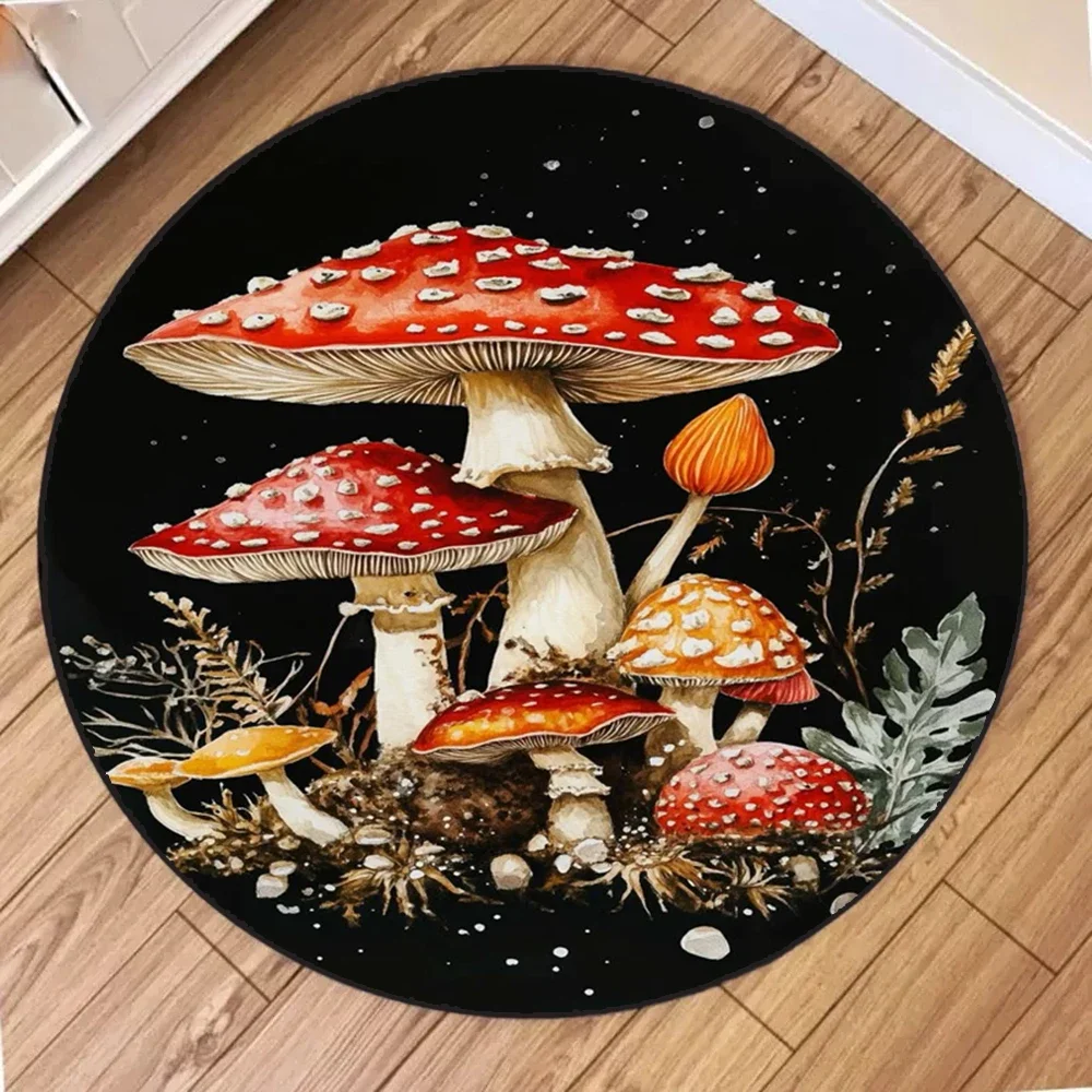 Chic Forest Mushroom Circular Area Rug Ultra-Soft Microfiber Machine Washable Perfect for Bedroom Living Room or Dorm Decoration