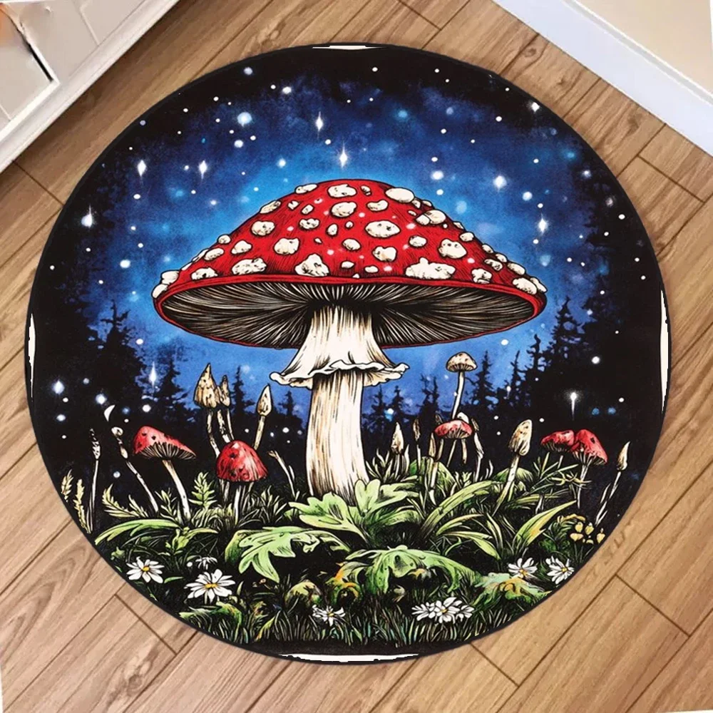 Chic Forest Mushroom Circular Area Rug Ultra-Soft Microfiber Machine Washable Perfect for Bedroom Living Room or Dorm Decoration