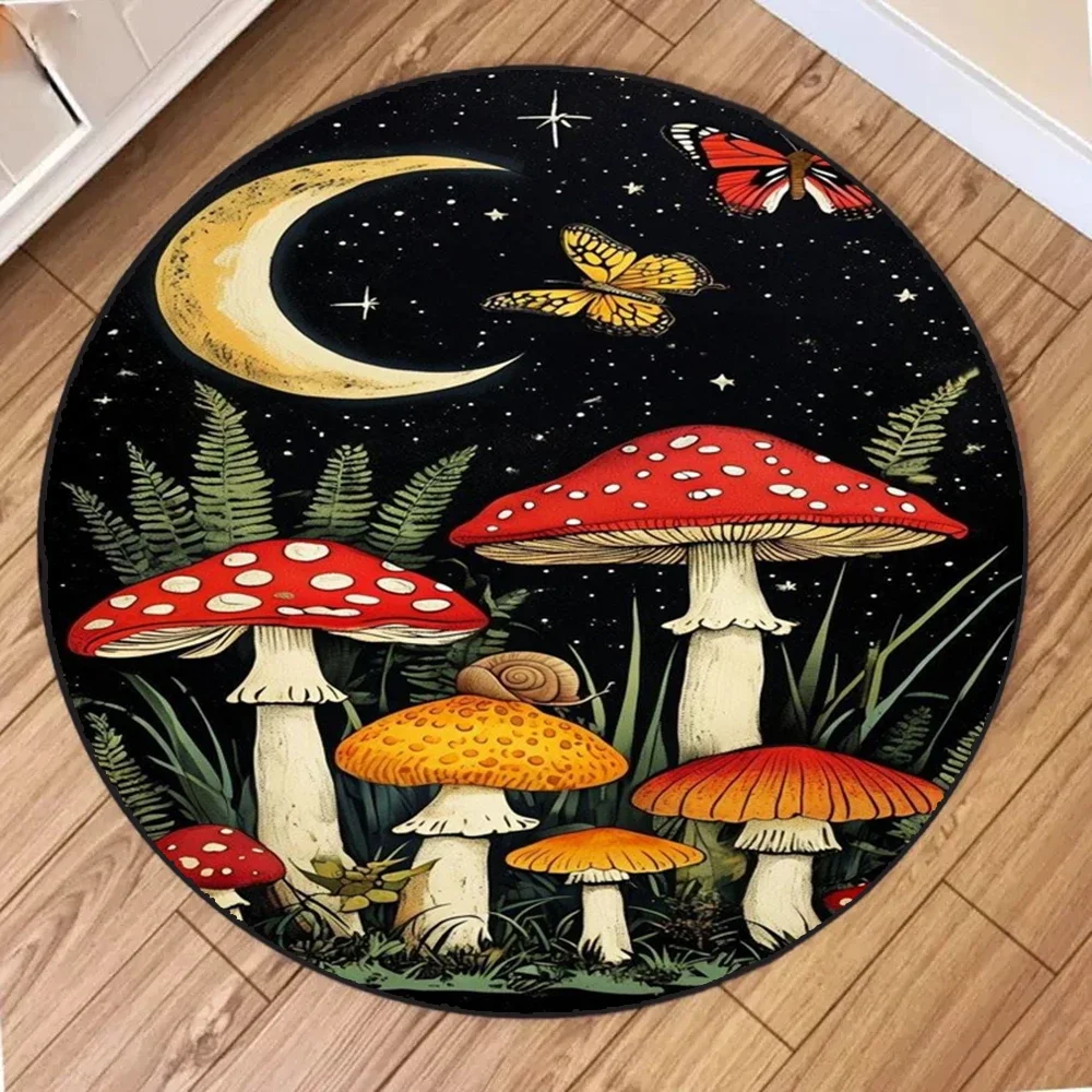 Chic Forest Mushroom Circular Area Rug Ultra-Soft Microfiber Machine Washable Perfect for Bedroom Living Room or Dorm Decoration
