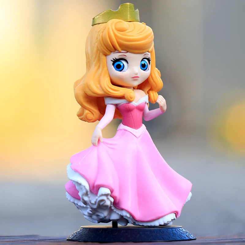 14-16cm Princess Q Posket Snow White Mermaid Cinderella Belle Mulan Jasmine Tinkerbell Aurora PVC Action FigureToy Kids Gifts