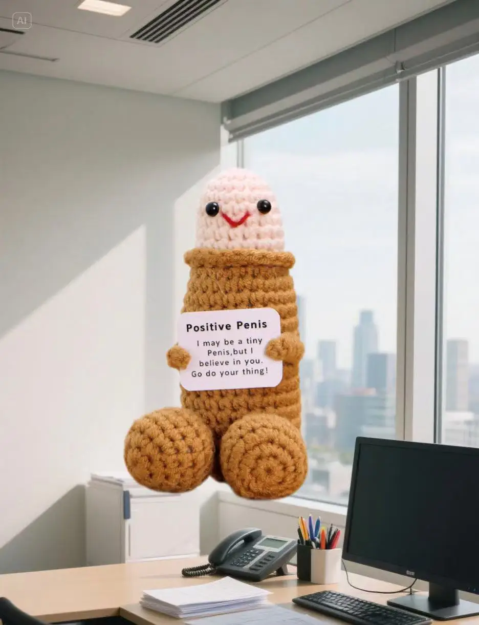 Cute  Positive Cat Emotional Support Crochet Animal Funny Gift Desk Decor