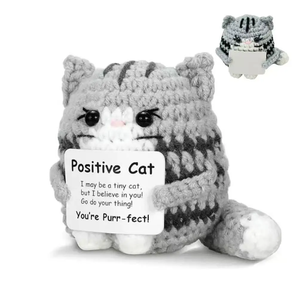 Cute  Positive Cat Emotional Support Crochet Animal Funny Gift Desk Decor