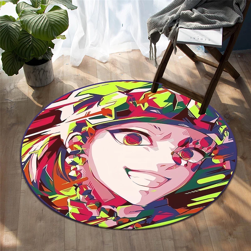 D- Demon Slayer Japanese Anime HD Print Round Carpet.Bedroom,Balcony,Entry Door,Chair Non-slip Mat.Gift,Picnic,Home Decorat,Rug