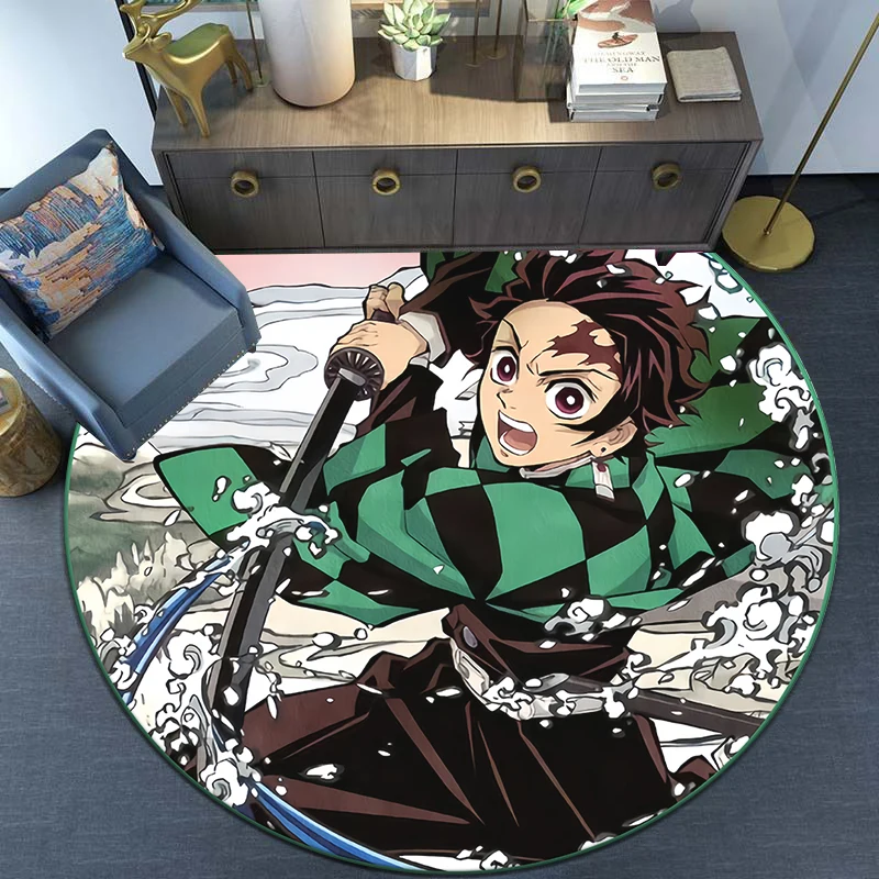 D- Demon Slayer Japanese Anime HD Print Round Carpet.Bedroom,Balcony,Entry Door,Chair Non-slip Mat.Gift,Picnic,Home Decorat,Rug