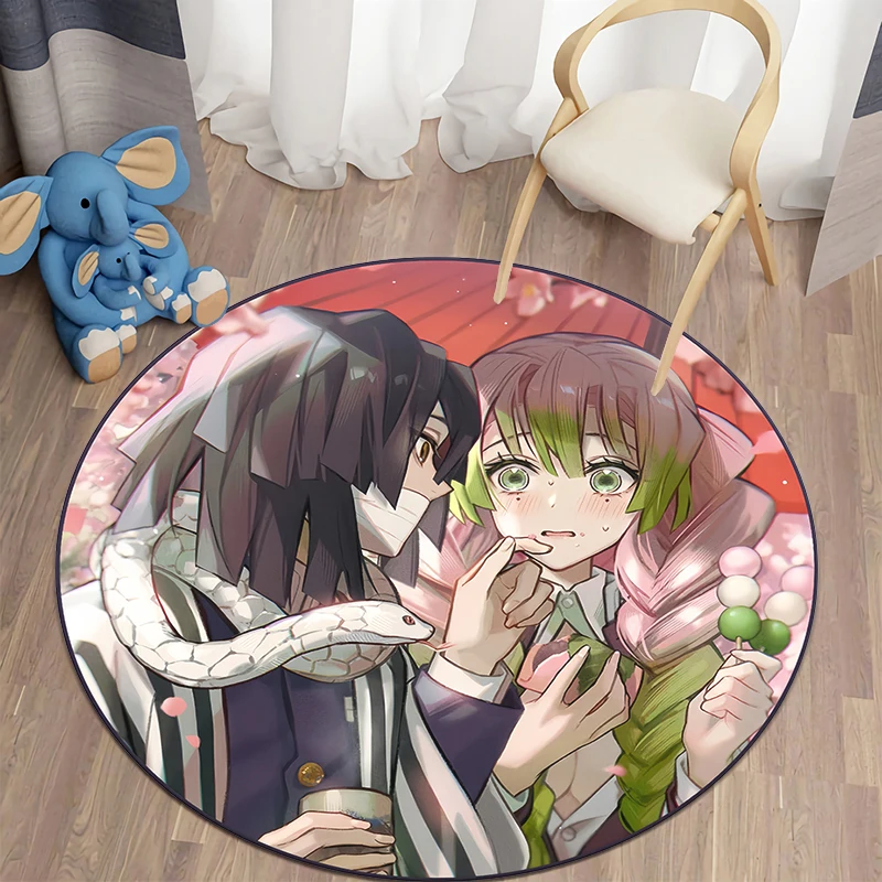 D- Demon Slayer Japanese Anime HD Print Round Carpet.Bedroom,Balcony,Entry Door,Chair Non-slip Mat.Gift,Picnic,Home Decorat,Rug