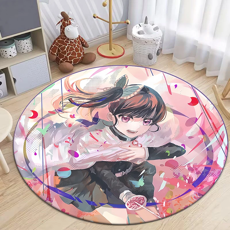 D- Demon Slayer Japanese Anime HD Print Round Carpet.Bedroom,Balcony,Entry Door,Chair Non-slip Mat.Gift,Picnic,Home Decorat,Rug