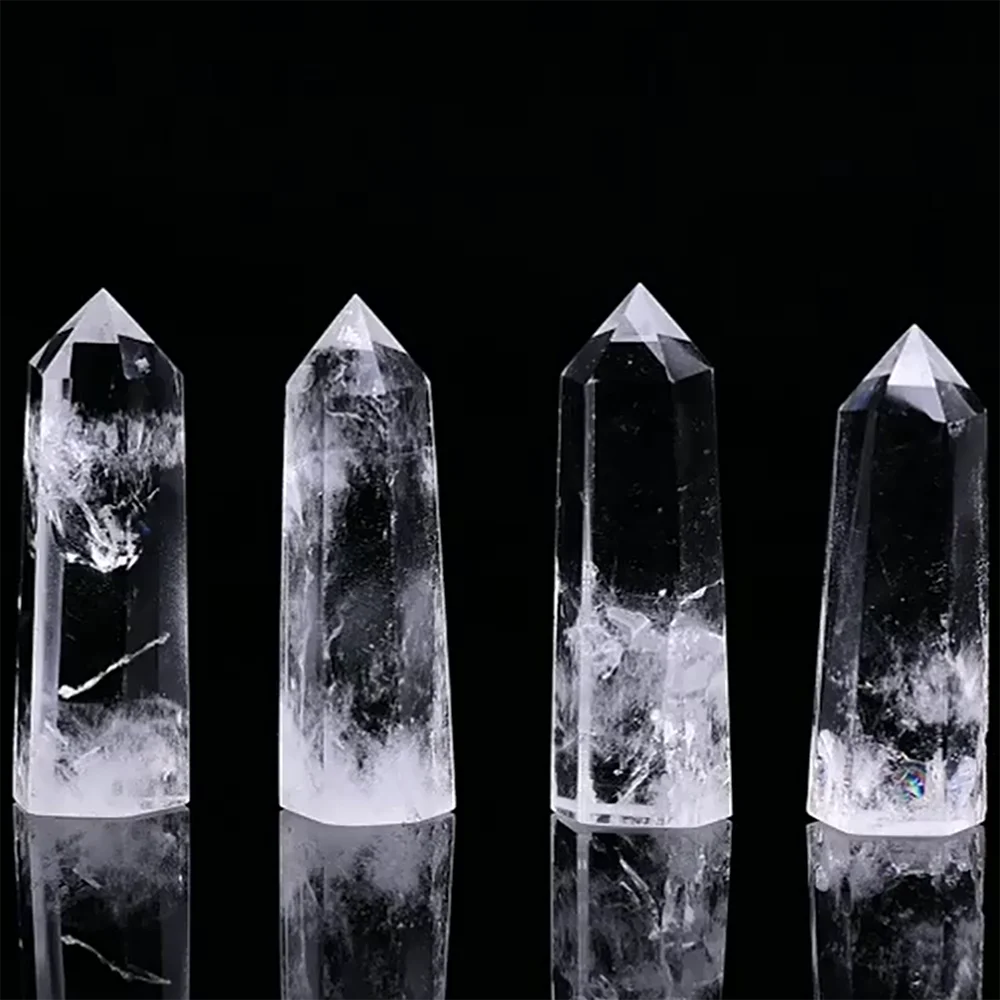 Natural Transparent Quartz Column Transparent White Crystal Hexagonal Obelisk 50-80mm Wandstone Room Living Room Decoration Gift