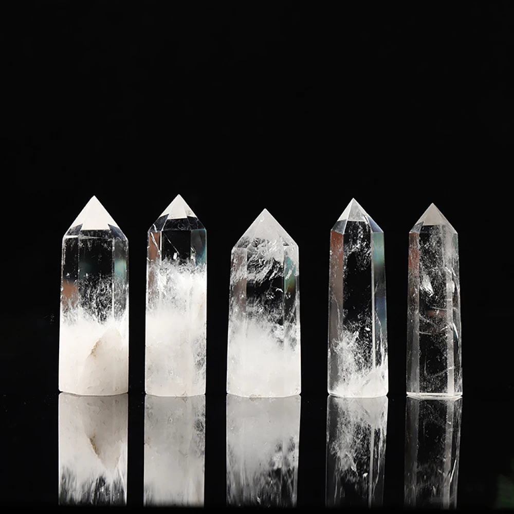 Natural Transparent Quartz Column Transparent White Crystal Hexagonal Obelisk 50-80mm Wandstone Room Living Room Decoration Gift
