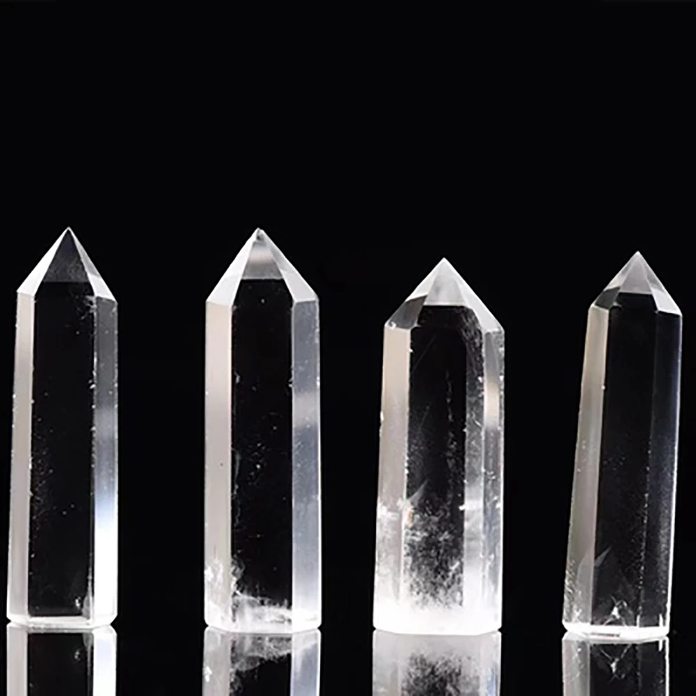 Natural Transparent Quartz Column Transparent White Crystal Hexagonal Obelisk 50-80mm Wandstone Room Living Room Decoration Gift