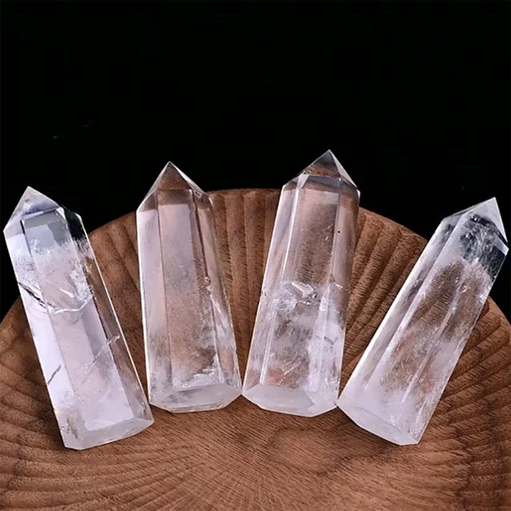 Natural Transparent Quartz Column Transparent White Crystal Hexagonal Obelisk 50-80mm Wandstone Room Living Room Decoration Gift