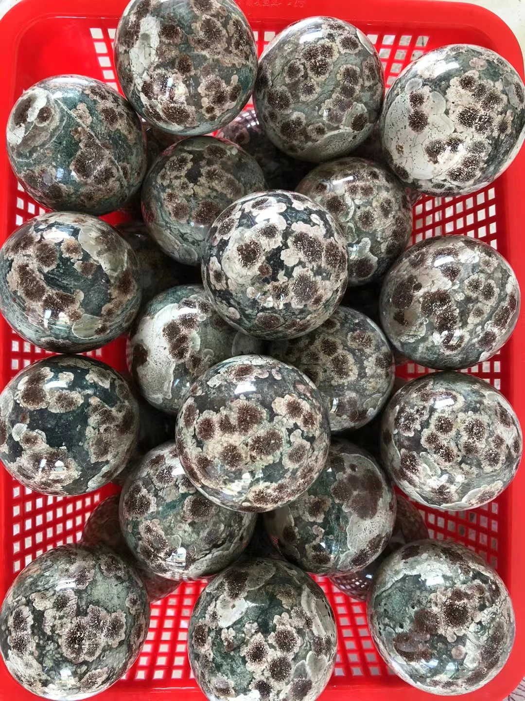 7cm Natural Green Cherry Blossom Agate Crystal Quartz Energy Ball Healing Reiki Spiritual Feng Shui Prayer Witchcraft Home Decor