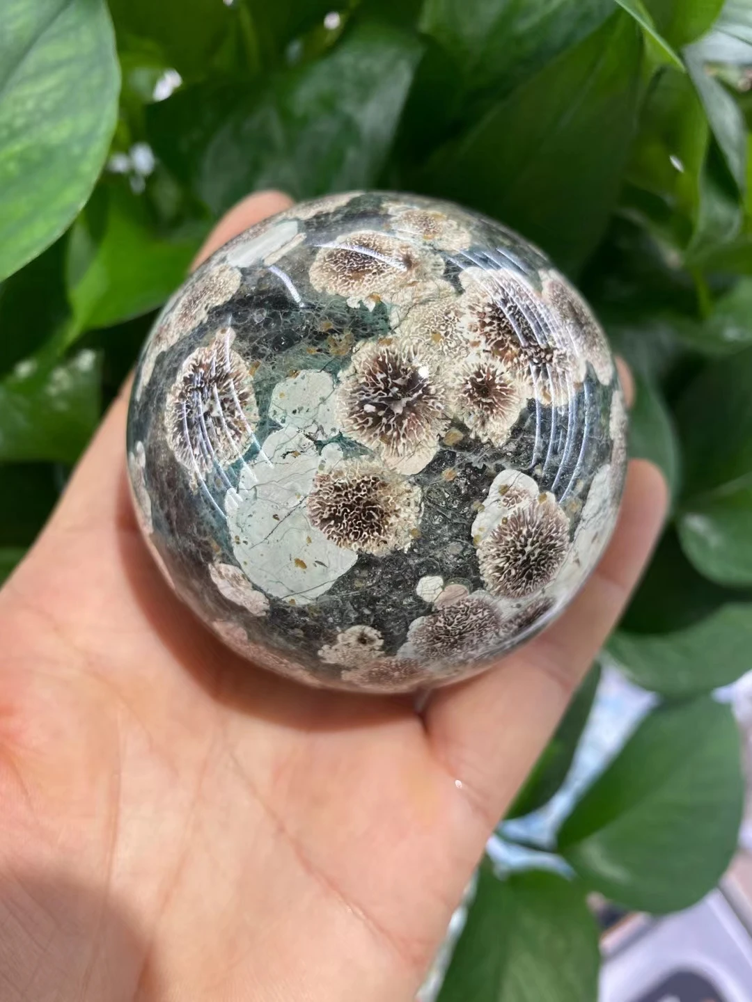 7cm Natural Green Cherry Blossom Agate Crystal Quartz Energy Ball Healing Reiki Spiritual Feng Shui Prayer Witchcraft Home Decor