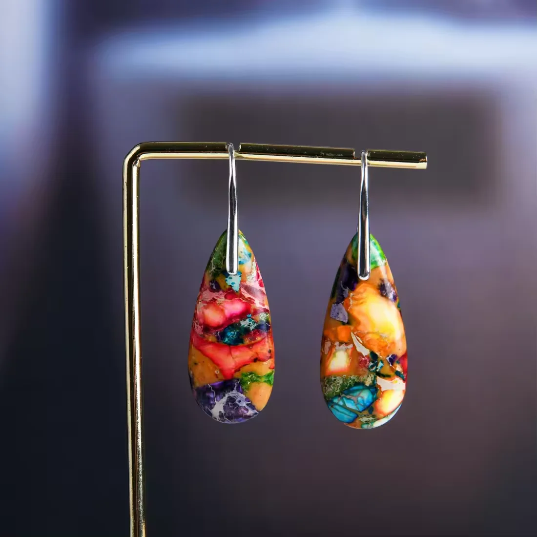 Imperial Jasper Stone Drop Earrings for Women Crystal Teardrop Shape Dangle Earring Premium Earrings Elegant Teardrop Jewelry