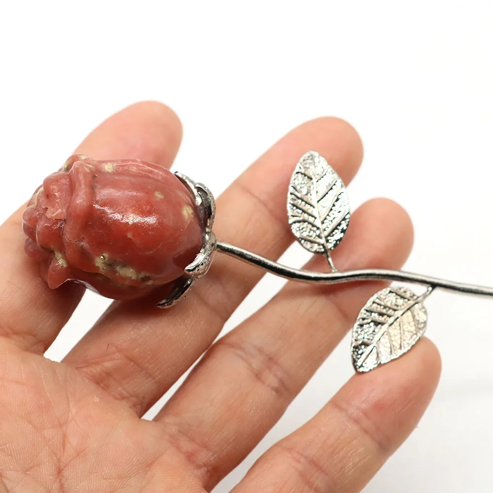 Crystal Carved Rose Flower Natural Stone Amethyst Quartz Gemstone Craft Party Home Decoration Valentines Day Wedding Guest Gifts