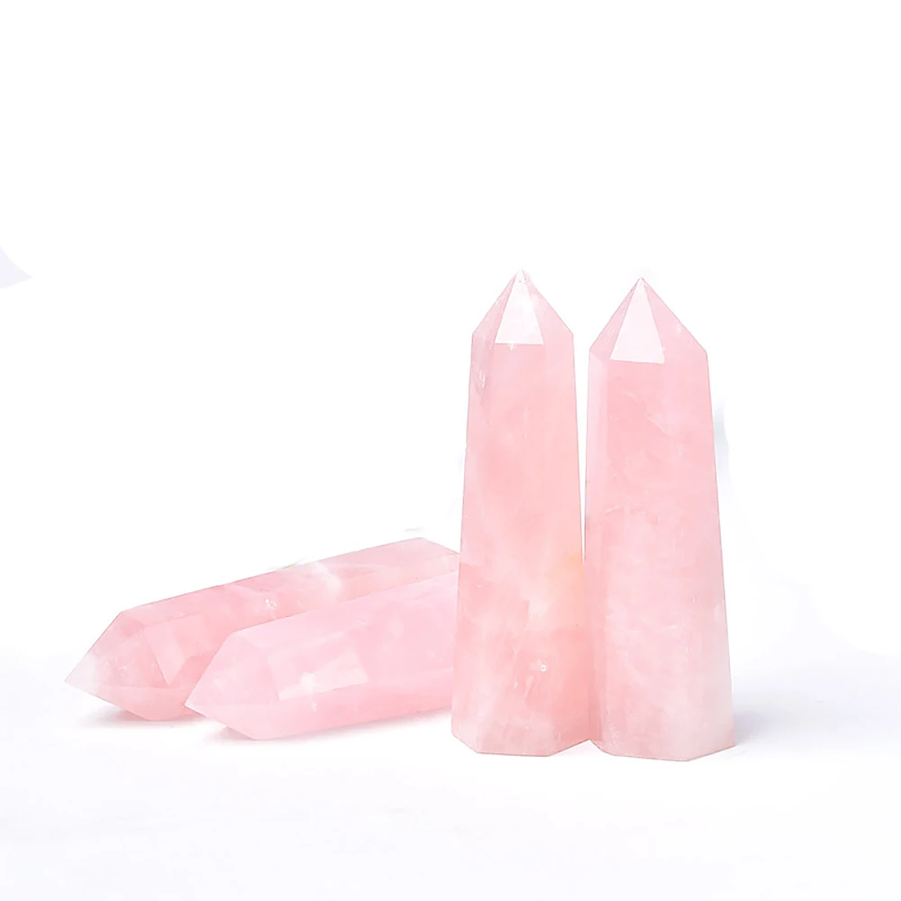 1PC Natural Rose Quartz Crystal Point Pink Crystal Column Hand Polished Hexagon Obelisk for Room Furnishing Decor Crafts Gifts 1PC Natural Rose Quartz Crystal Point Pink Crystal Column Hand Polished Hexagon Obelisk for Room Furnishing Decor Crafts Gifts