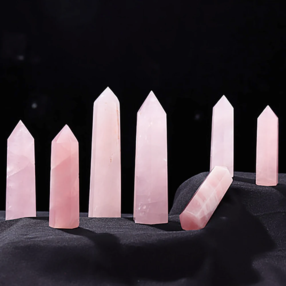 1PC Natural Rose Quartz Crystal Point Pink Crystal Column Hand Polished Hexagon Obelisk for Room Furnishing Decor Crafts Gifts 1PC Natural Rose Quartz Crystal Point Pink Crystal Column Hand Polished Hexagon Obelisk for Room Furnishing Decor Crafts Gifts