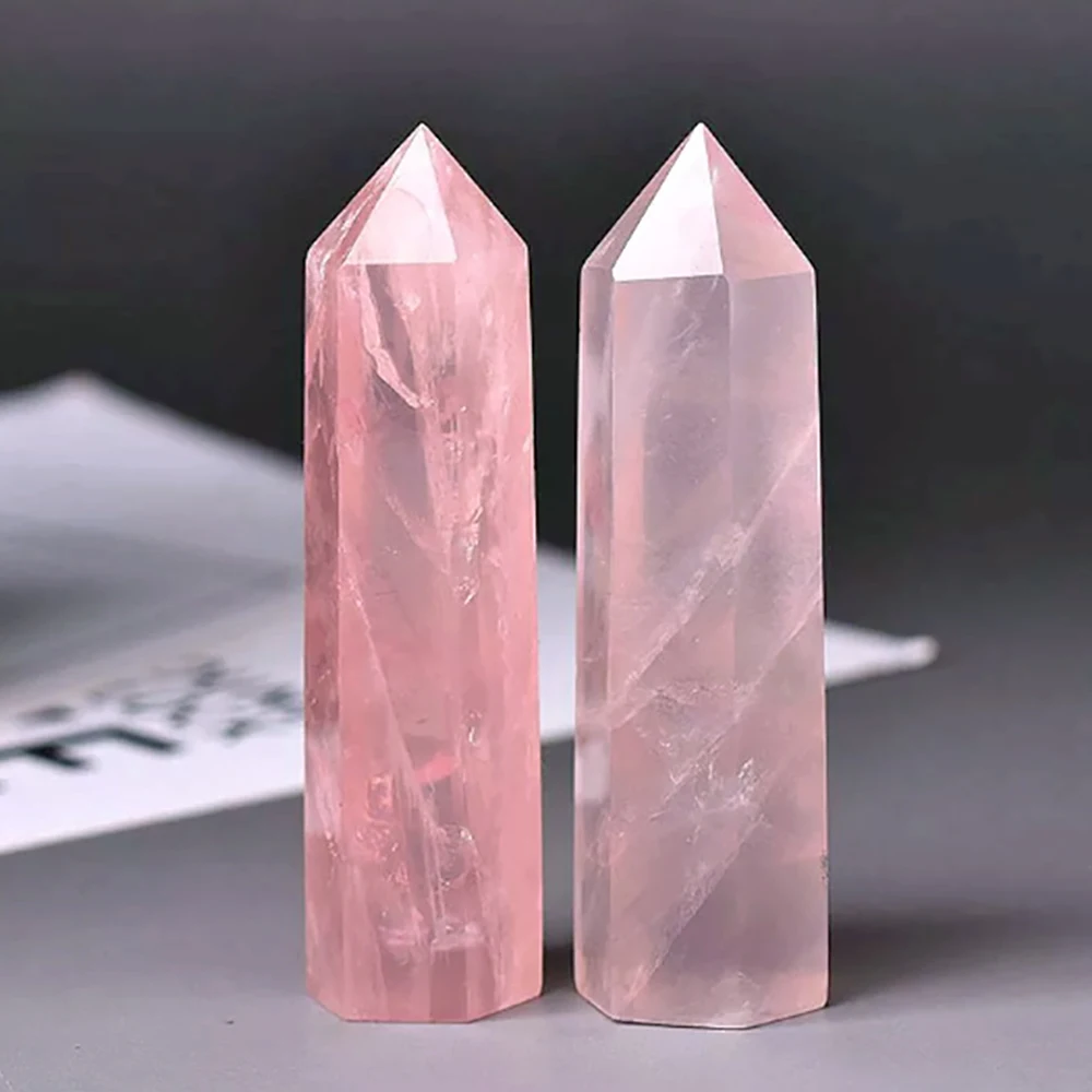 1PC Natural Rose Quartz Crystal Point Pink Crystal Column Hand Polished Hexagon Obelisk for Room Furnishing Decor Crafts Gifts 1PC Natural Rose Quartz Crystal Point Pink Crystal Column Hand Polished Hexagon Obelisk for Room Furnishing Decor Crafts Gifts