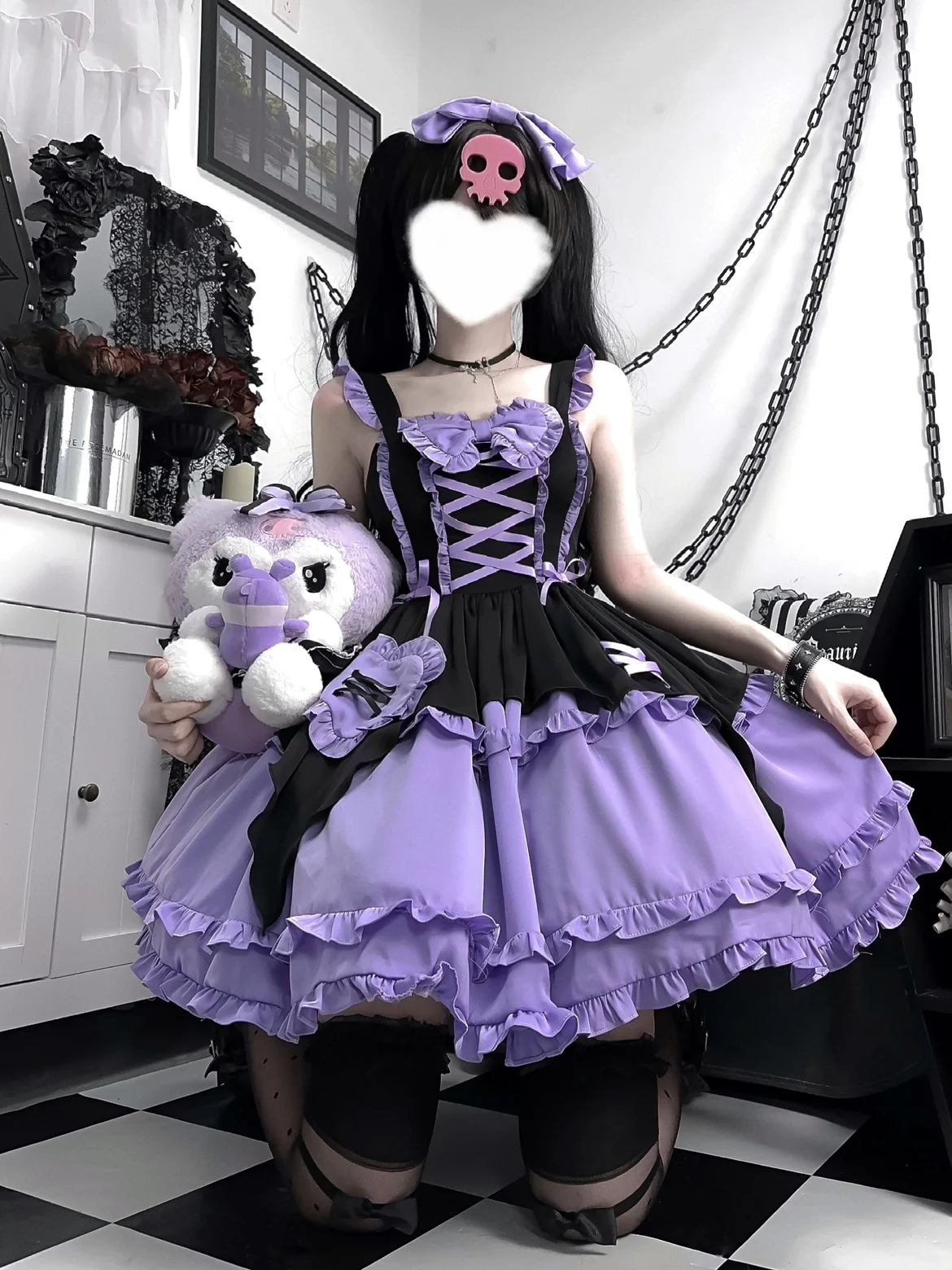 Summer Dress Women Original Design Lolita Dress Purple and Black Halloween Witch Lolita JSK Suspender Dress Hairpin Free