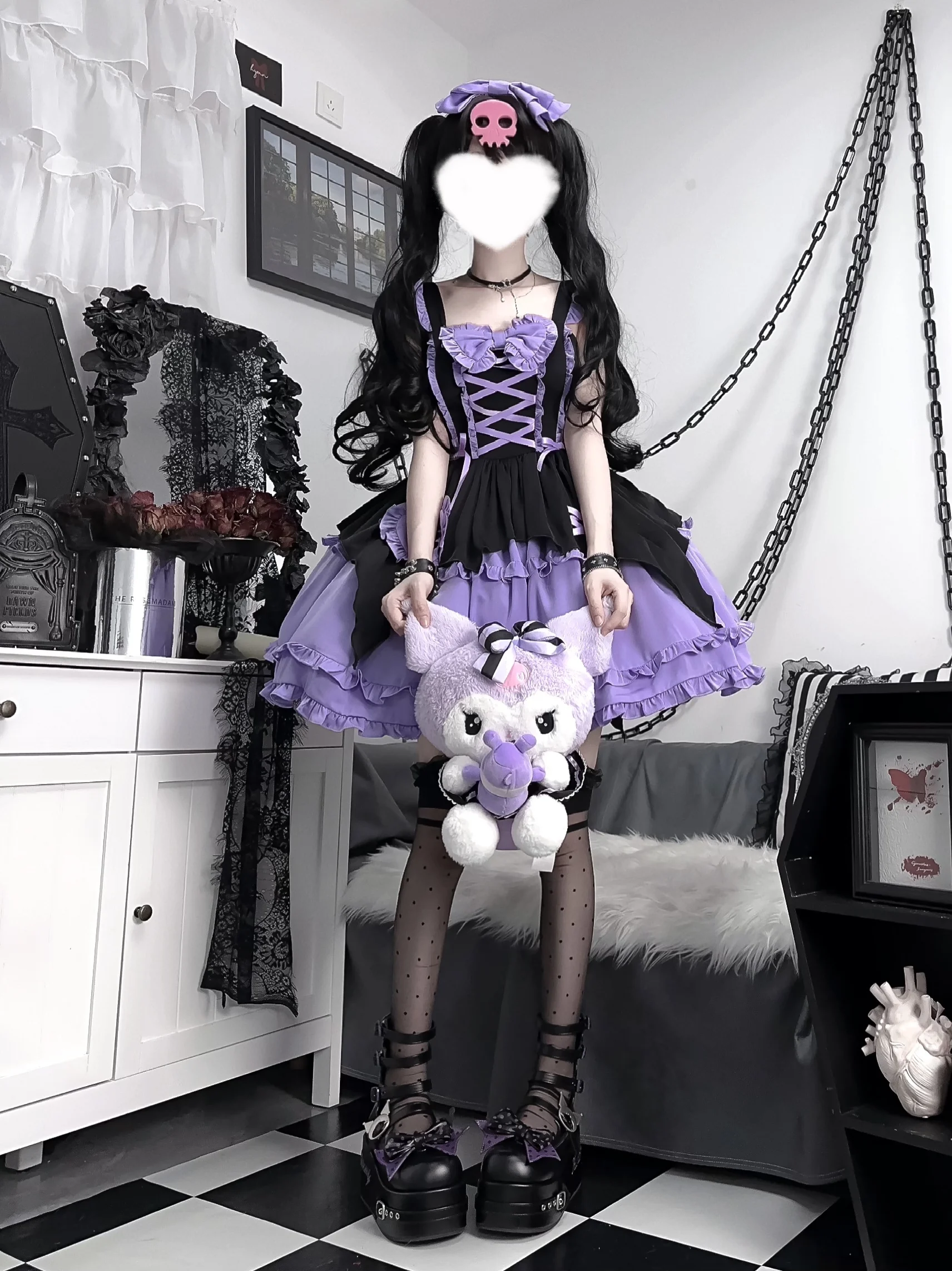 Summer Dress Women Original Design Lolita Dress Purple and Black Halloween Witch Lolita JSK Suspender Dress Hairpin Free