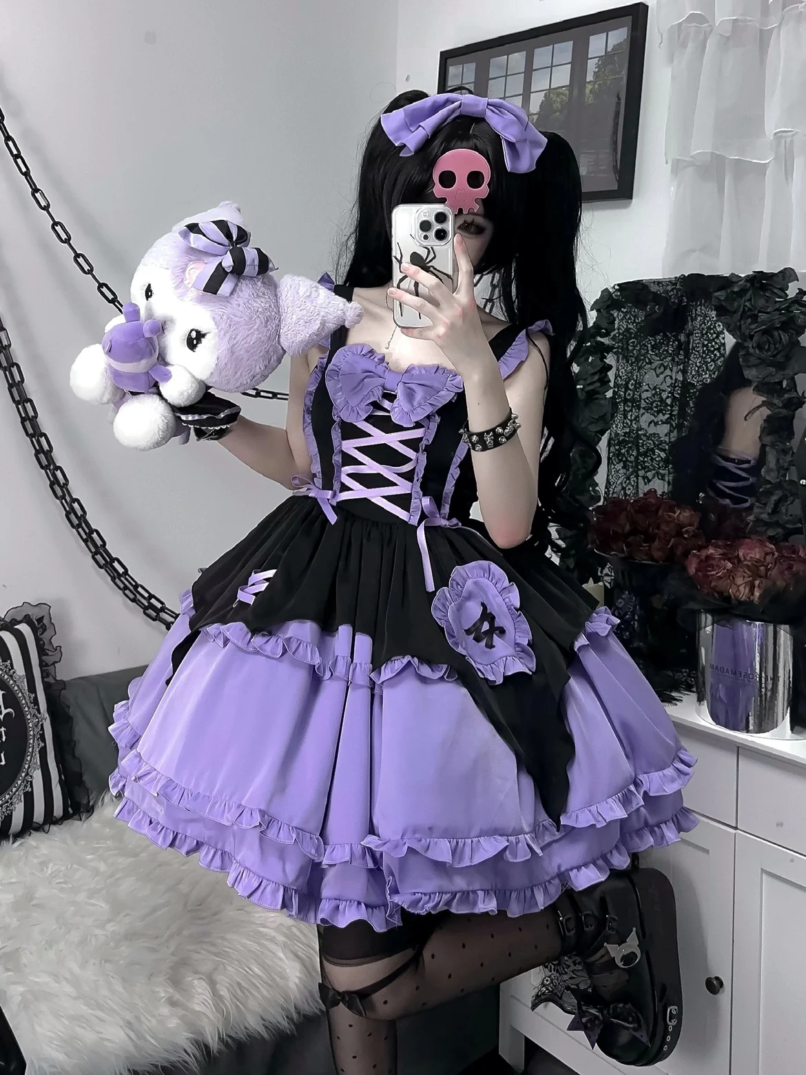 Summer Dress Women Original Design Lolita Dress Purple and Black Halloween Witch Lolita JSK Suspender Dress Hairpin Free