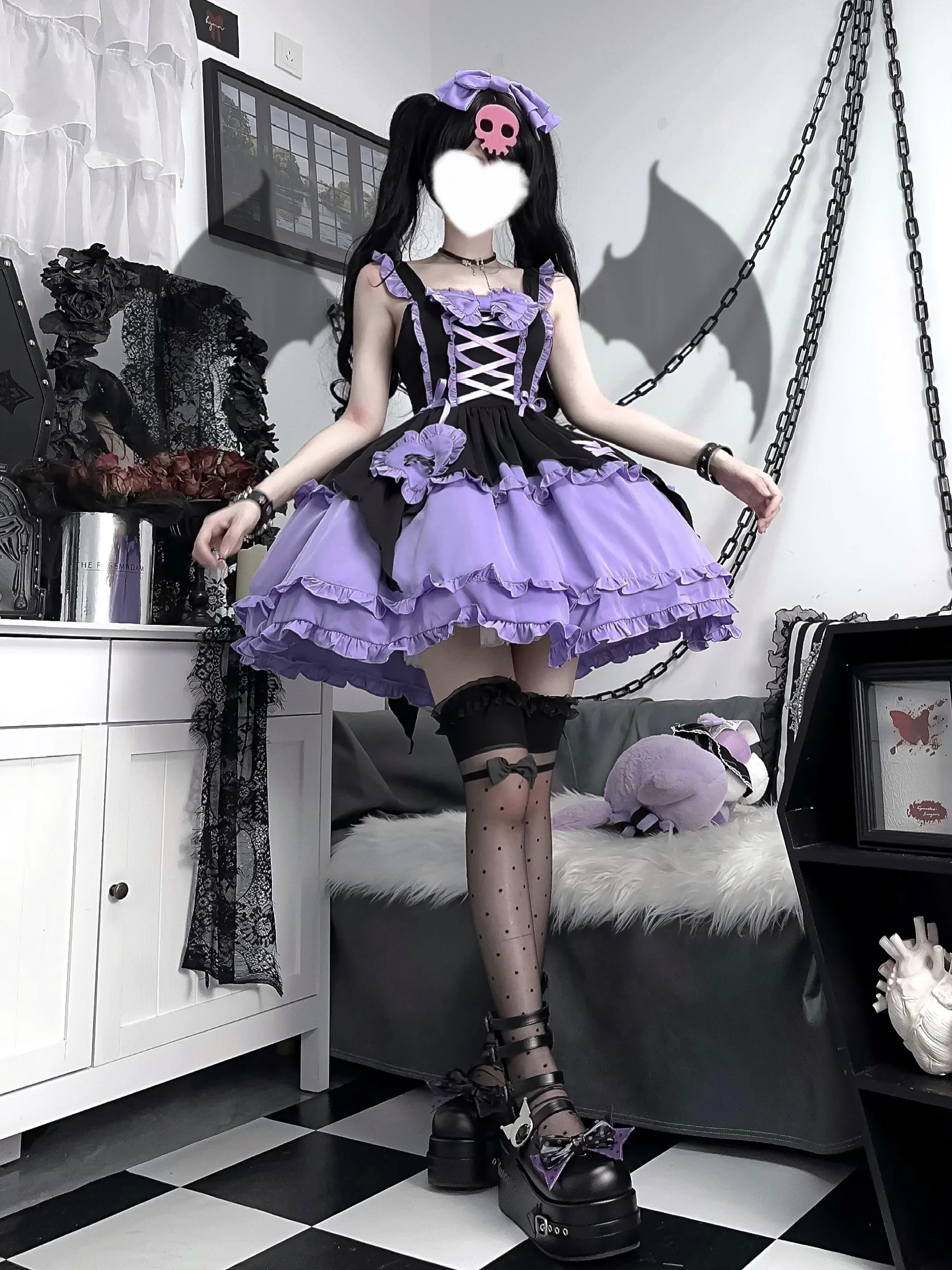Summer Dress Women Original Design Lolita Dress Purple and Black Halloween Witch Lolita JSK Suspender Dress Hairpin Free
