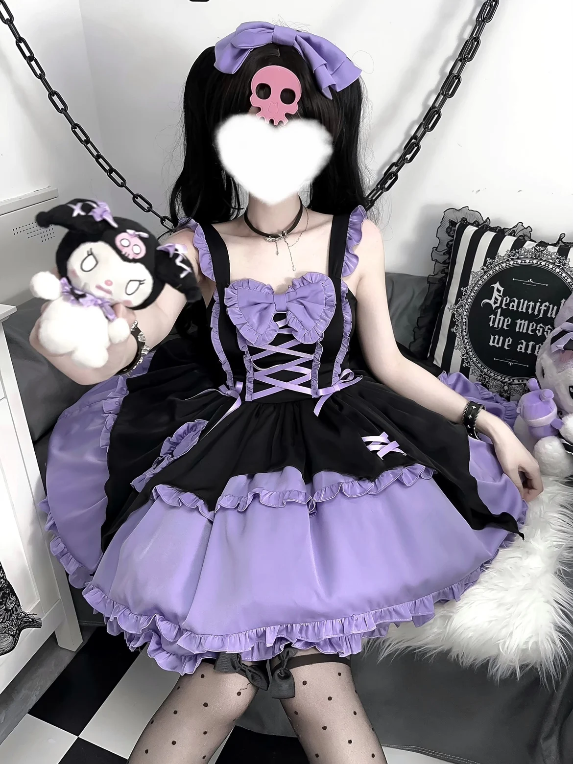 Summer Dress Women Original Design Lolita Dress Purple and Black Halloween Witch Lolita JSK Suspender Dress Hairpin Free
