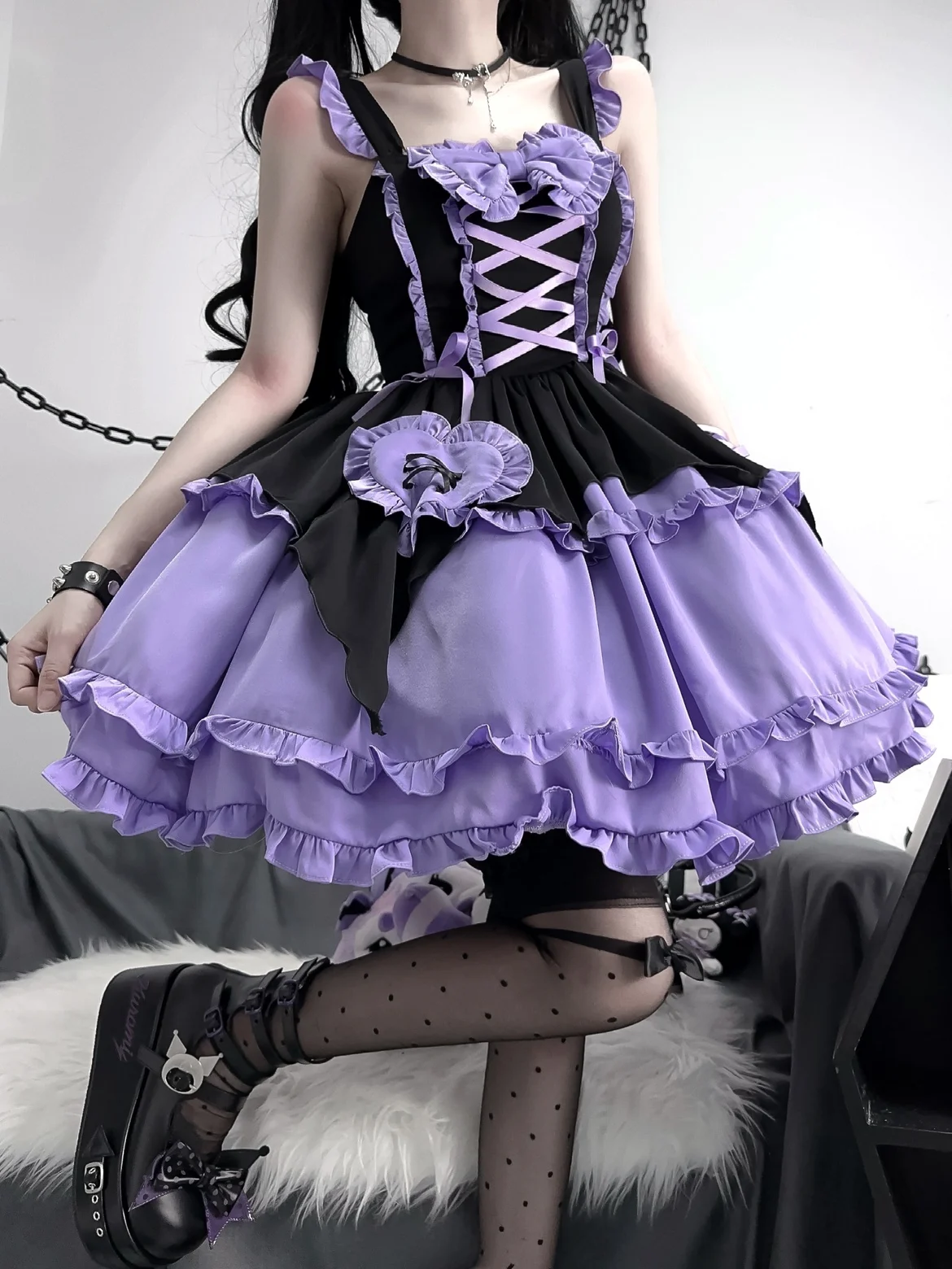 Summer Dress Women Original Design Lolita Dress Purple and Black Halloween Witch Lolita JSK Suspender Dress Hairpin Free