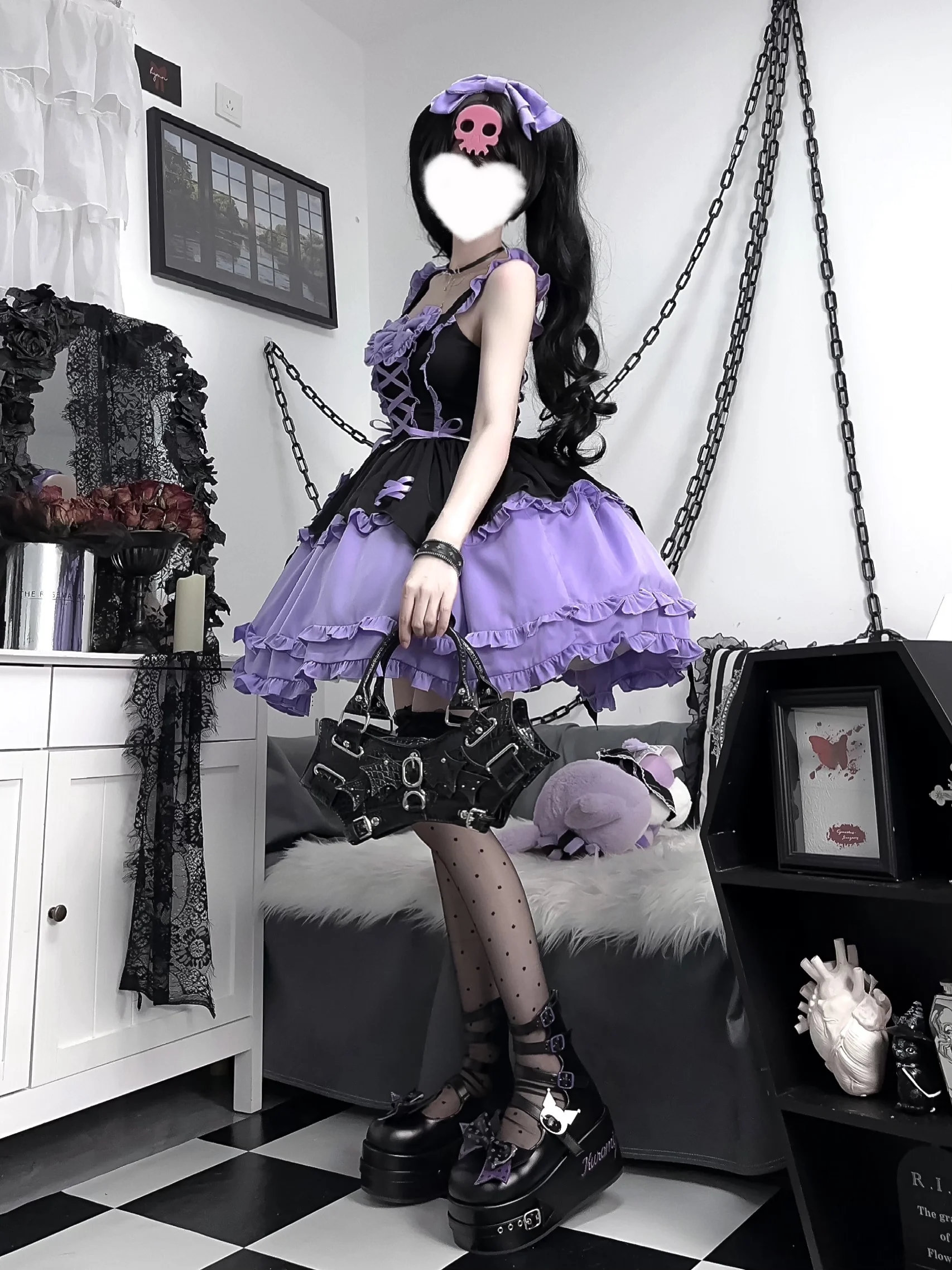 Summer Dress Women Original Design Lolita Dress Purple and Black Halloween Witch Lolita JSK Suspender Dress Hairpin Free