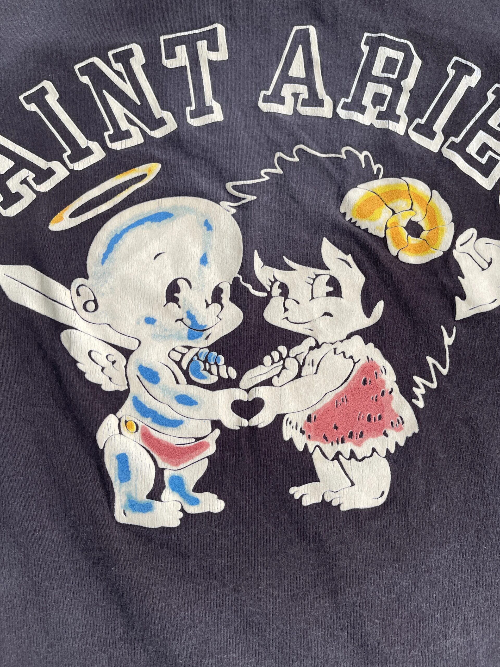 New High Quality SAINT Angel Baby Pattern Printed Retro Vintage High Street Loose Washed Short Sleeve Cotton Oversize T-shirt