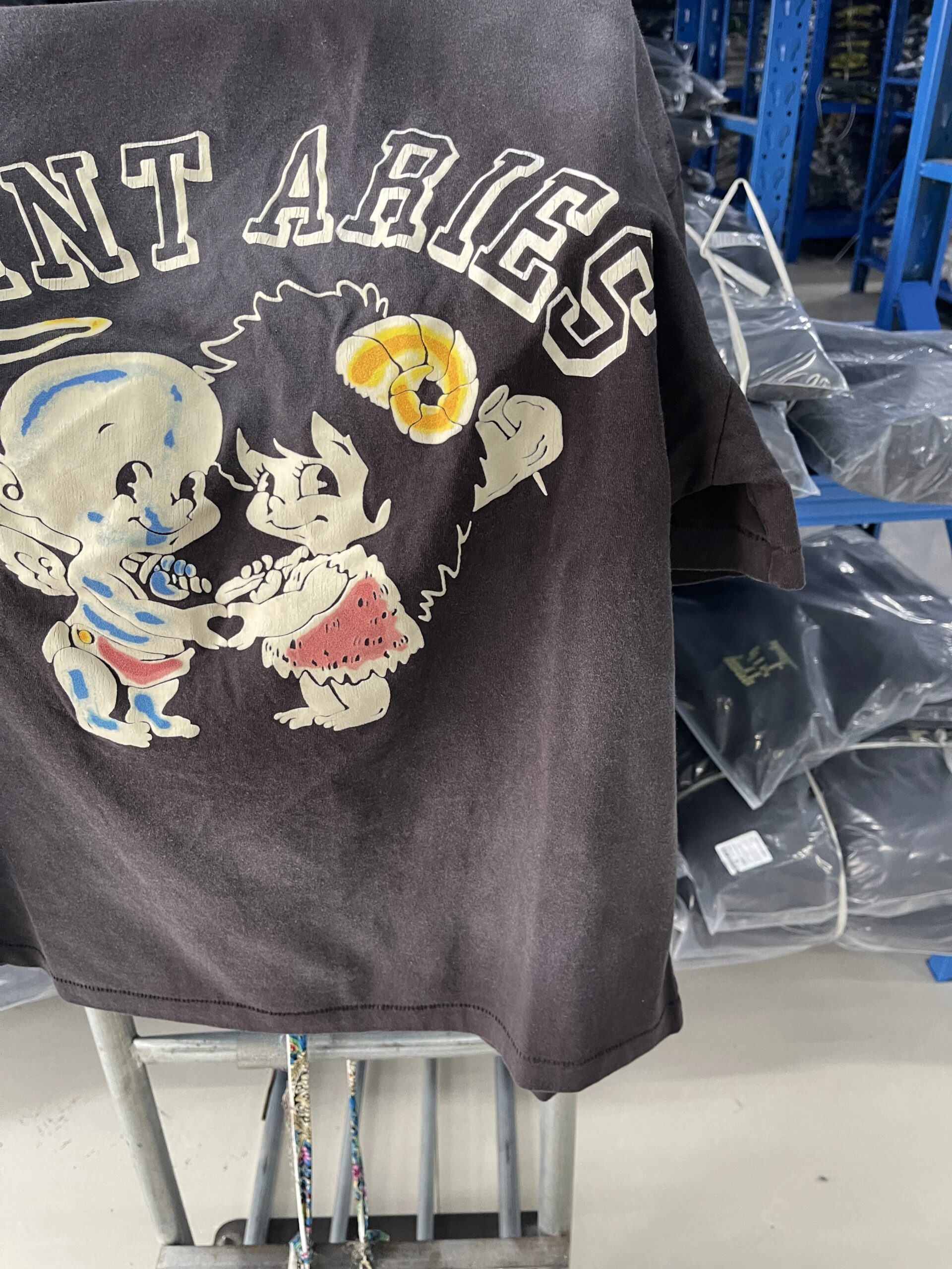 New High Quality SAINT Angel Baby Pattern Printed Retro Vintage High Street Loose Washed Short Sleeve Cotton Oversize T-shirt