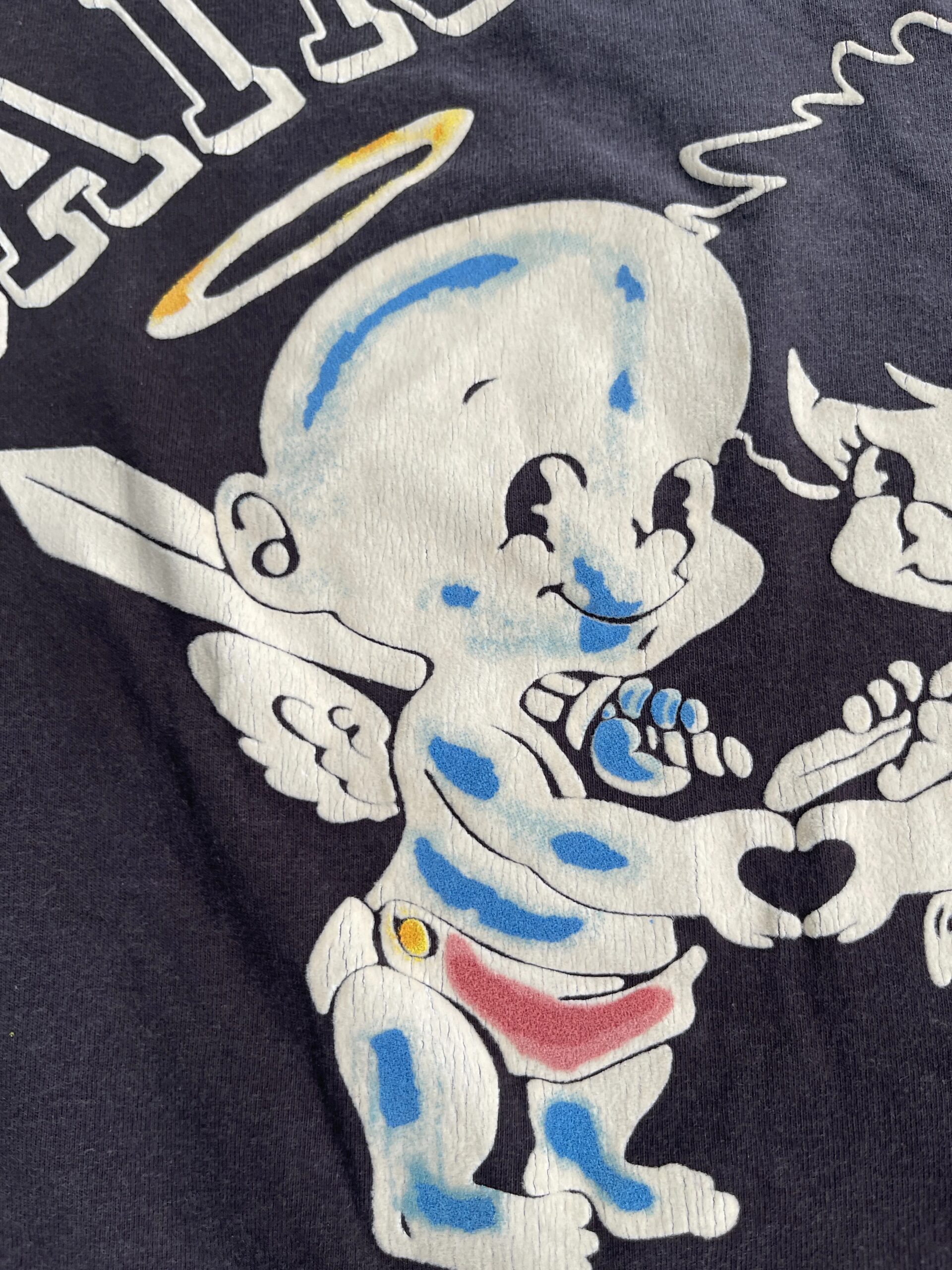 New High Quality SAINT Angel Baby Pattern Printed Retro Vintage High Street Loose Washed Short Sleeve Cotton Oversize T-shirt