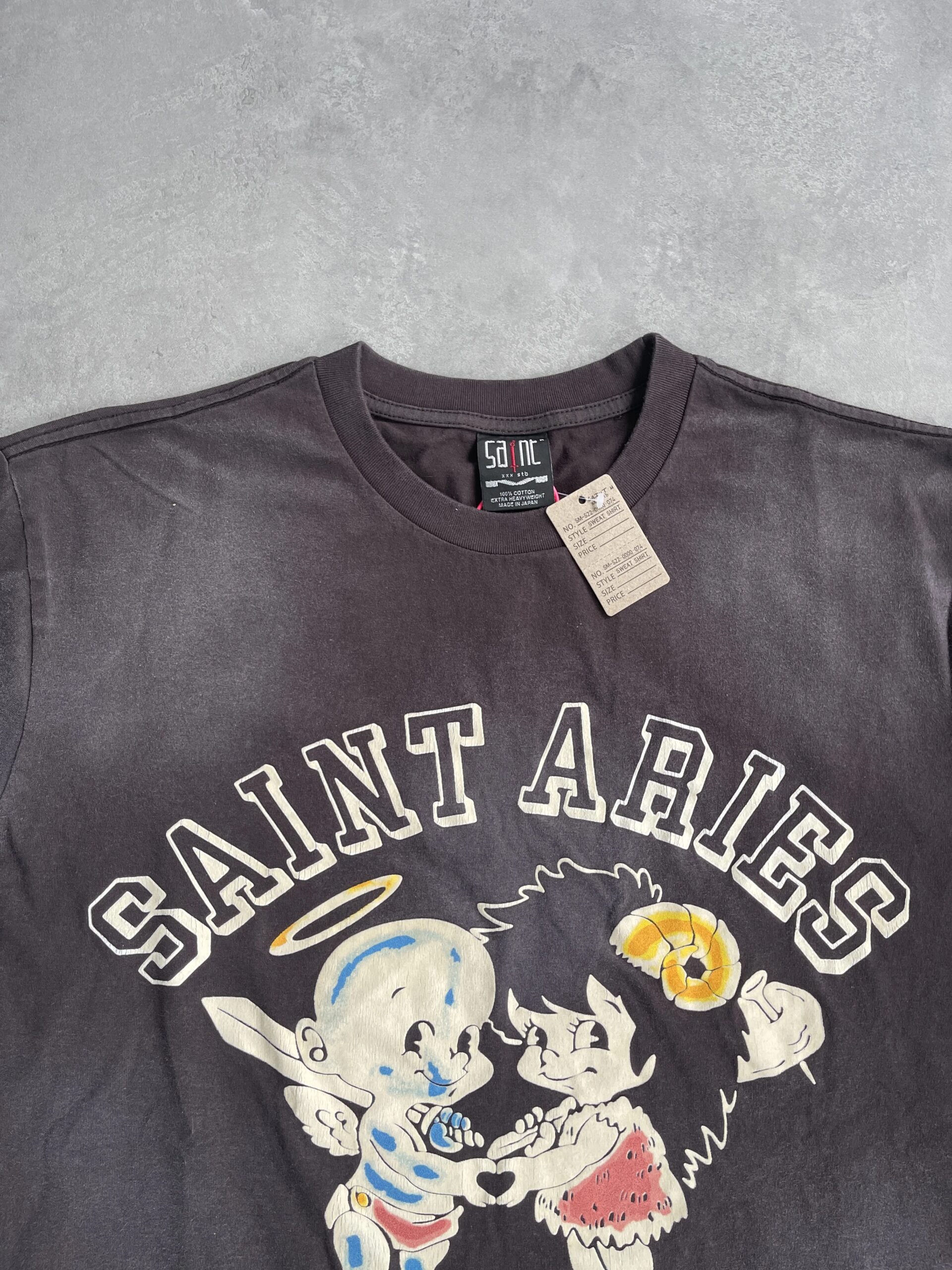 New High Quality SAINT Angel Baby Pattern Printed Retro Vintage High Street Loose Washed Short Sleeve Cotton Oversize T-shirt