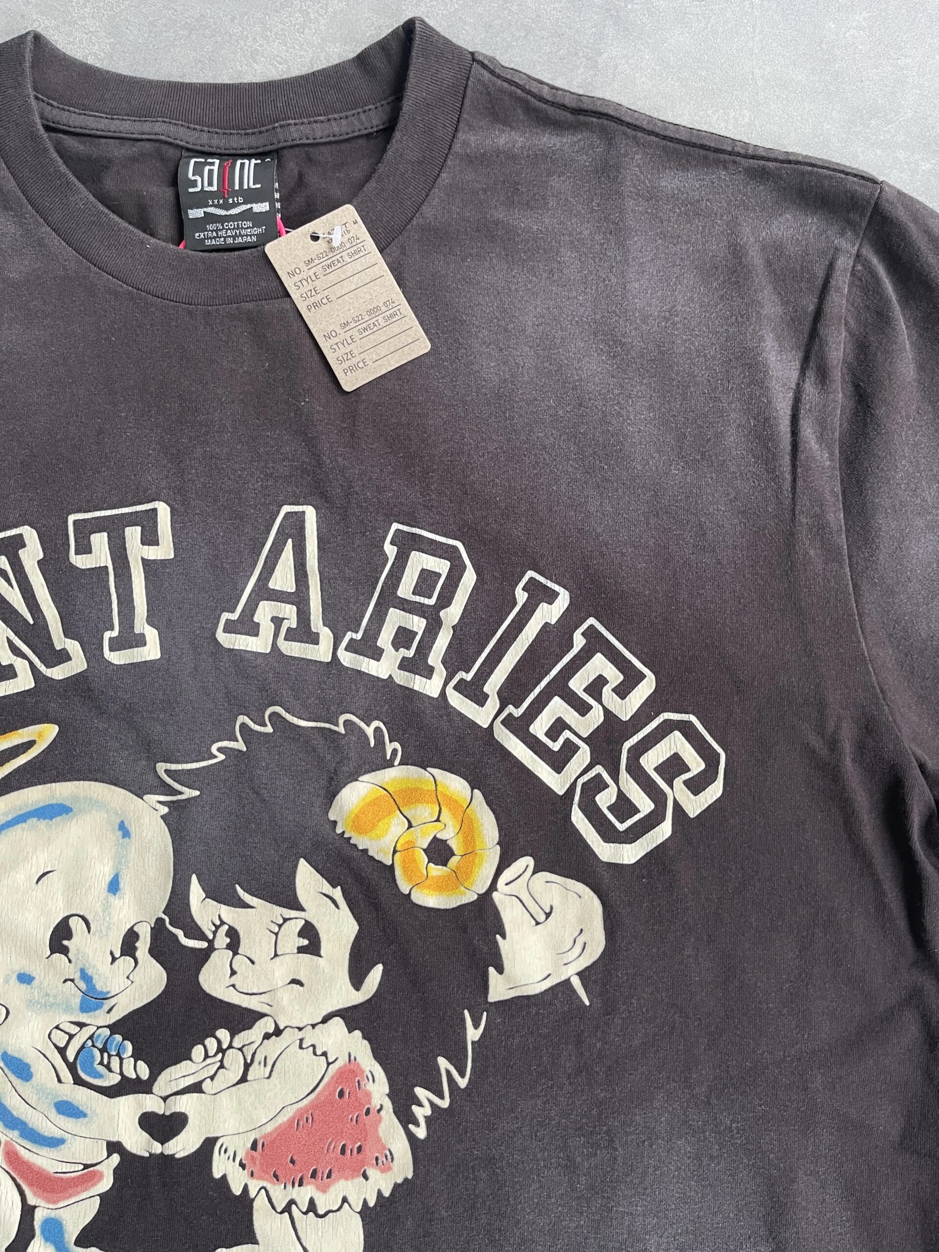 New High Quality SAINT Angel Baby Pattern Printed Retro Vintage High Street Loose Washed Short Sleeve Cotton Oversize T-shirt