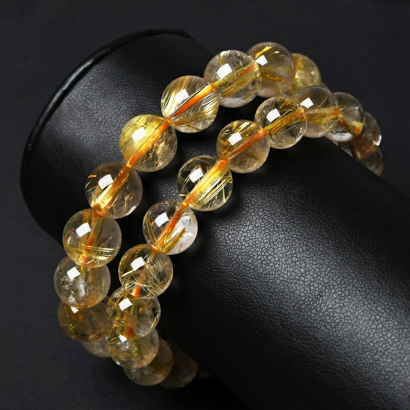 1PC High Quality Rutilated Quartz Crystal Bracelet Quartz Round Bead Exquisite Ladies Jewelry Healing Stone Bracelet for Women