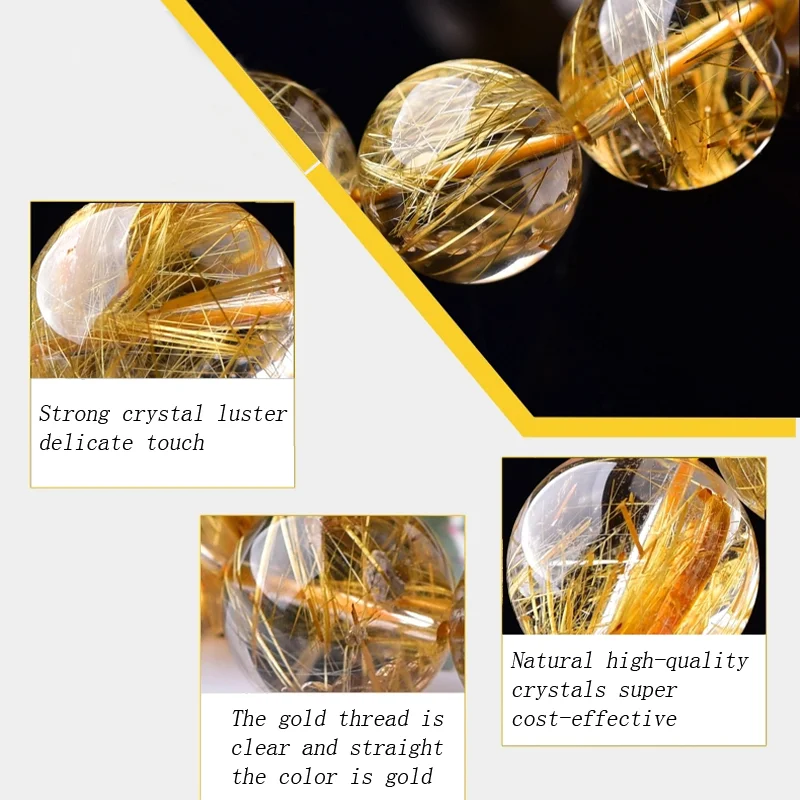1PC High Quality Rutilated Quartz Crystal Bracelet Quartz Round Bead Exquisite Ladies Jewelry Healing Stone Bracelet for Women