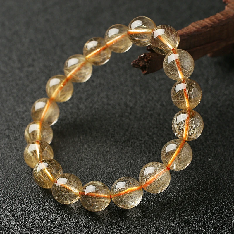 1PC High Quality Rutilated Quartz Crystal Bracelet Quartz Round Bead Exquisite Ladies Jewelry Healing Stone Bracelet for Women