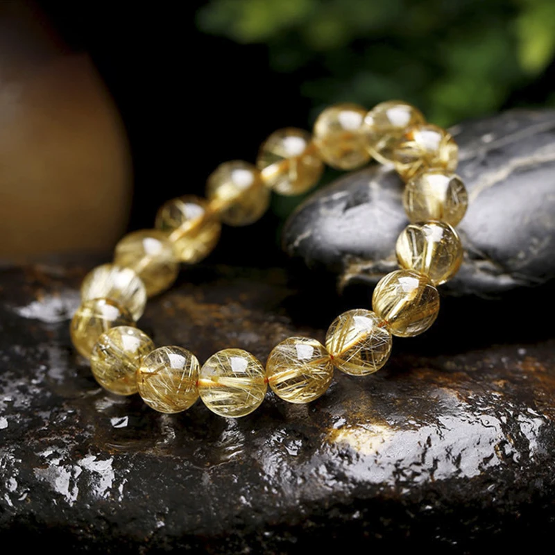 1PC High Quality Rutilated Quartz Crystal Bracelet Quartz Round Bead Exquisite Ladies Jewelry Healing Stone Bracelet for Women