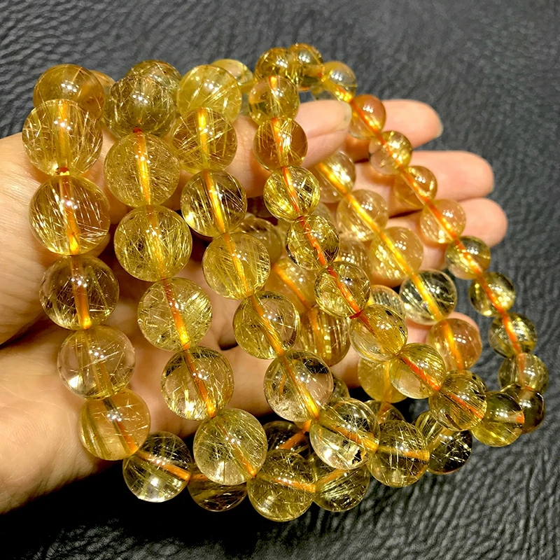 1PC High Quality Rutilated Quartz Crystal Bracelet Quartz Round Bead Exquisite Ladies Jewelry Healing Stone Bracelet for Women